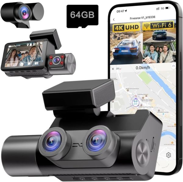 Frvesroe 4K 3-Channel Dash Cam with WiFi 6 & GPS