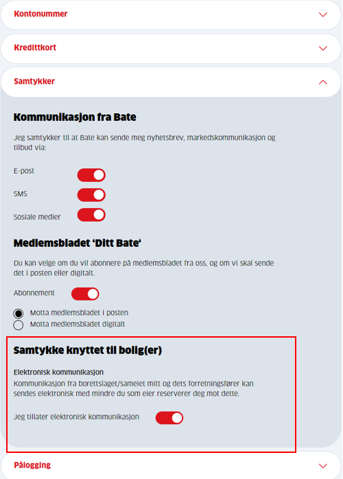 Samtykkeinnstillinger på Min side