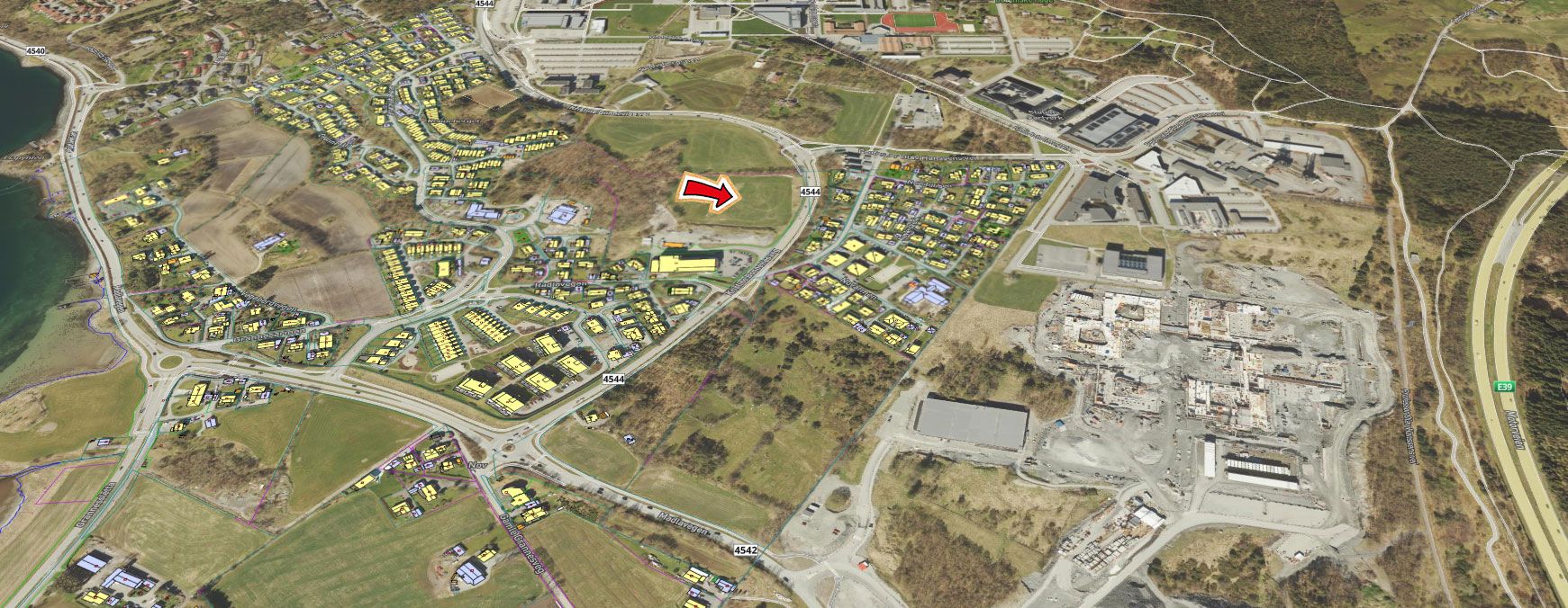 Kart som viser hvor tomten ligger på Ullandhaug