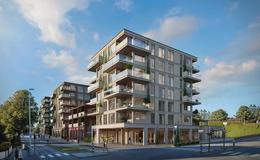 De nye boligene i Vabua park sett fra krysset Østerveien/Marviksveien