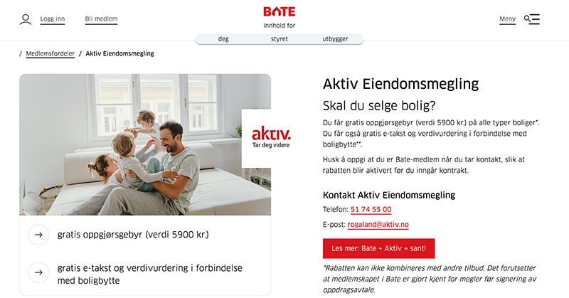 skjermbilde av medlemsfordel aktiv eiendom