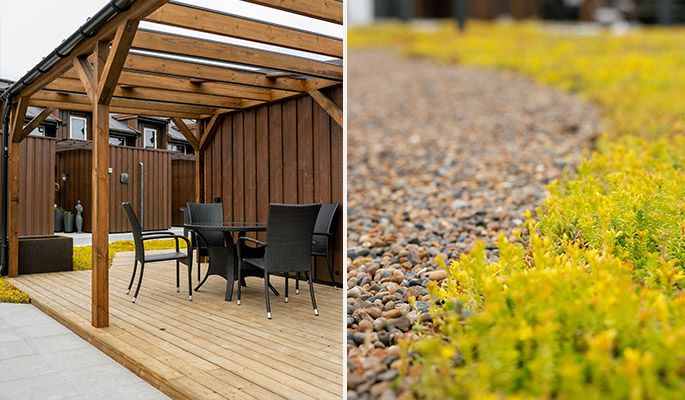 Pergola og sedum i Riskaverven borettslag.
