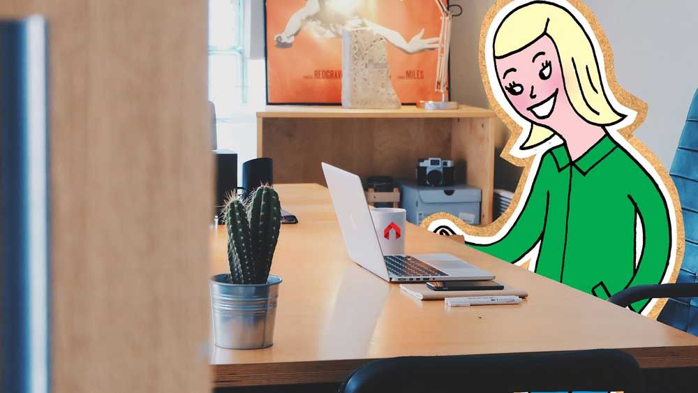 Illustrasjon av dame ved PC