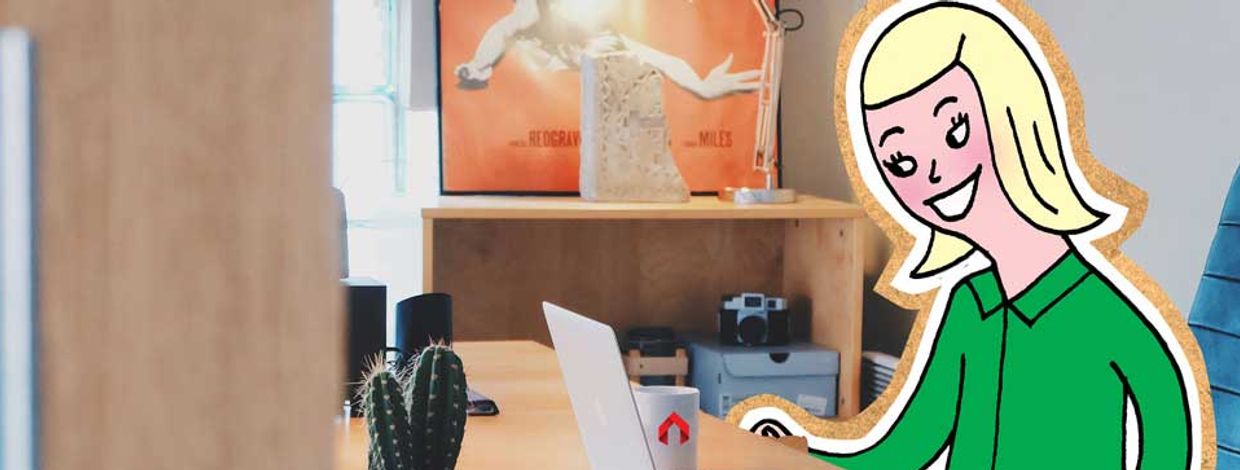 Illustrasjon av dame ved PC