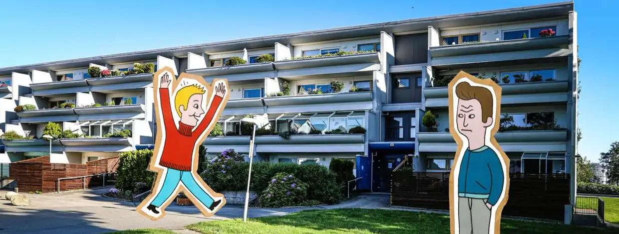 lavblokk med pappfigurer av en glad og en sur mann