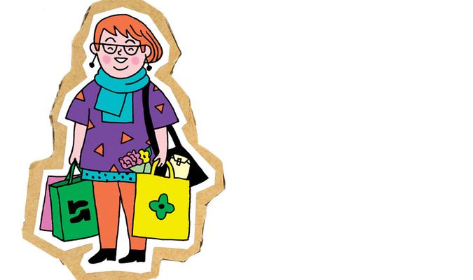 Illustrasjon av dame med handleposer