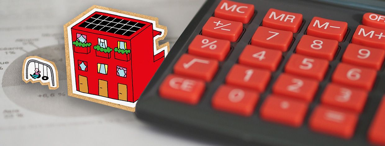 Illustrasjon av blokk og huske ved kalkulator