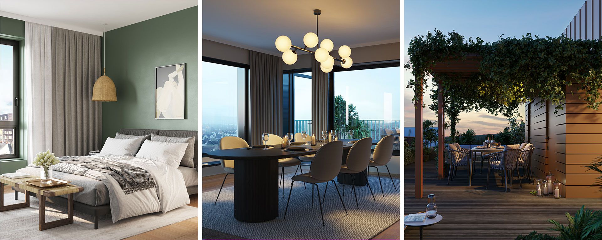 illustrasjoner av framtidige leiligheter i Fargehusene