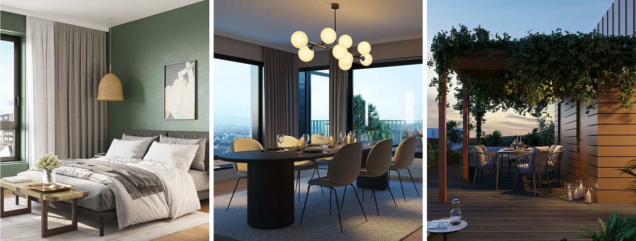 illustrasjoner av framtidige leiligheter i Fargehusene