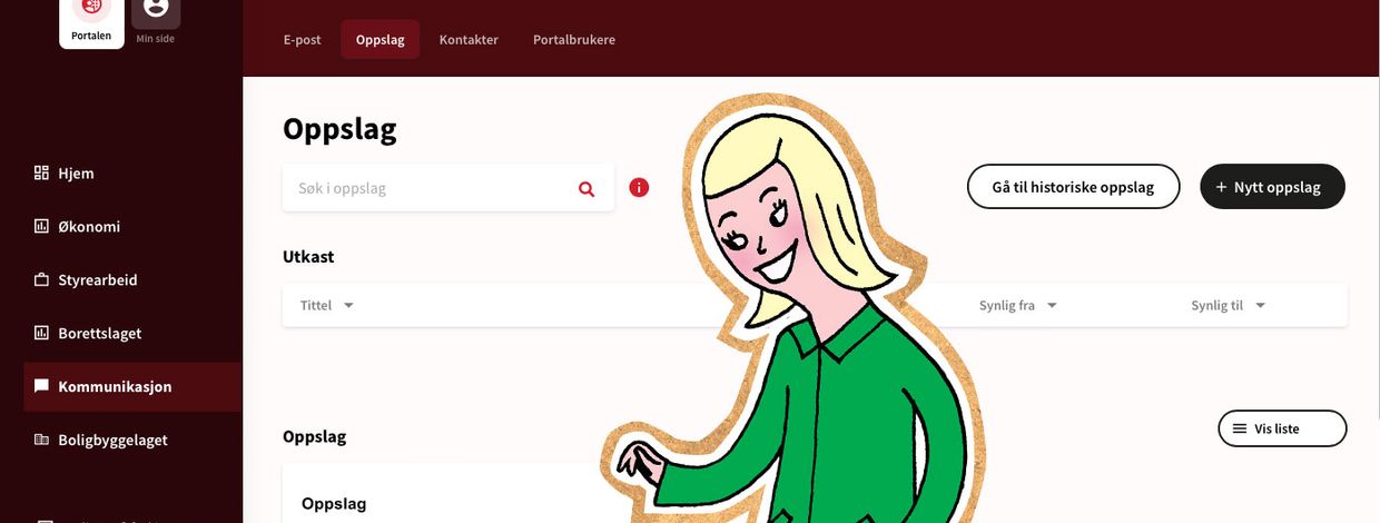 I Portalen kan du lage oppslag som vises på eiernes Min side på bate.no