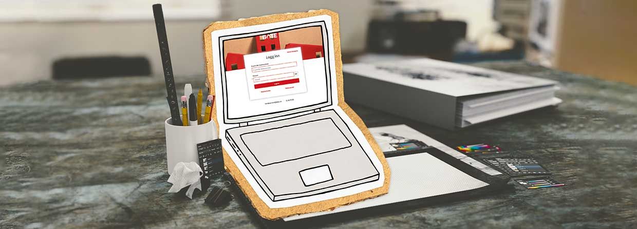 Illustrasjon av pc med innlogging til Styreportalen