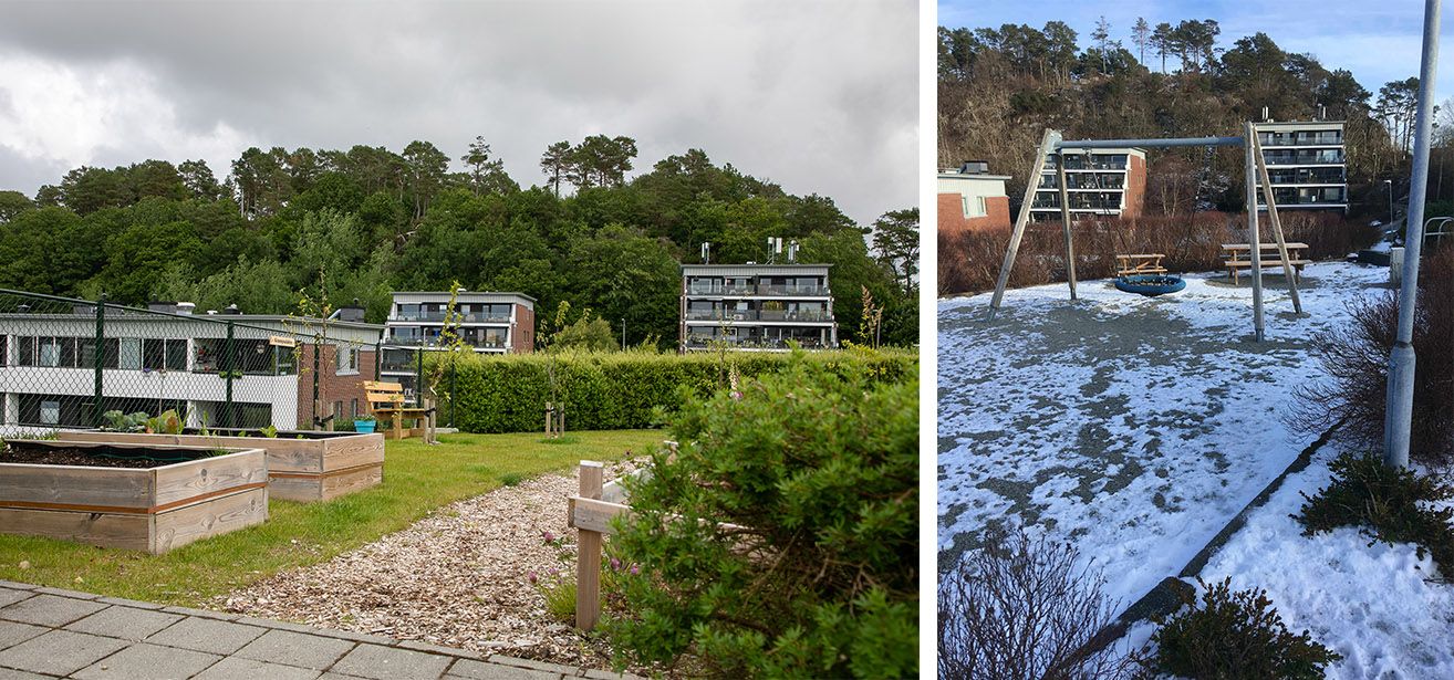 Før og etter-bilde av fellessonen i Høgevollsveien.