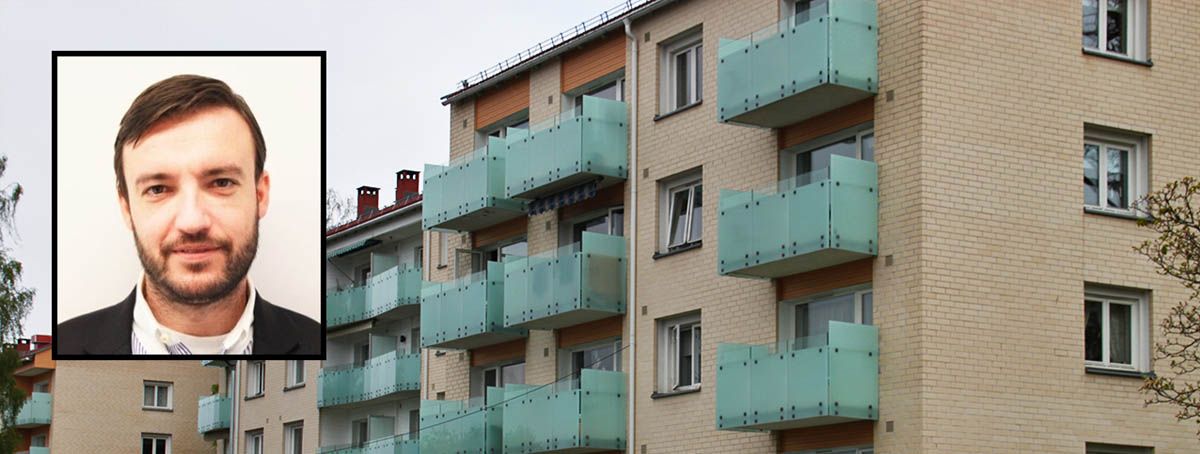 innfelt bilde av person samt en boligblokk