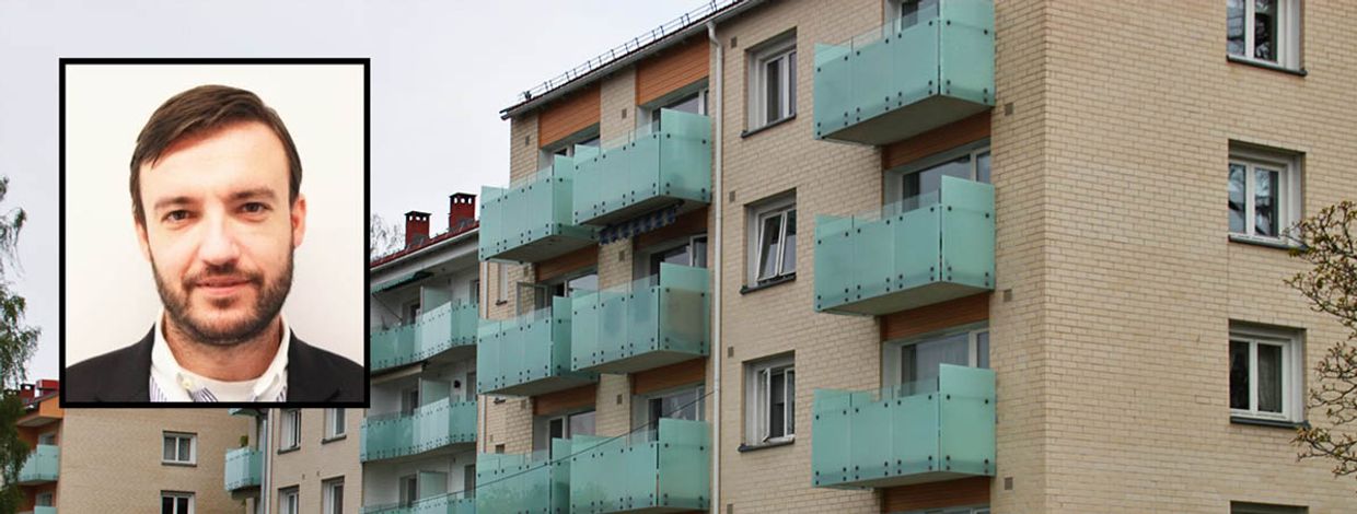 innfelt bilde av person samt en boligblokk