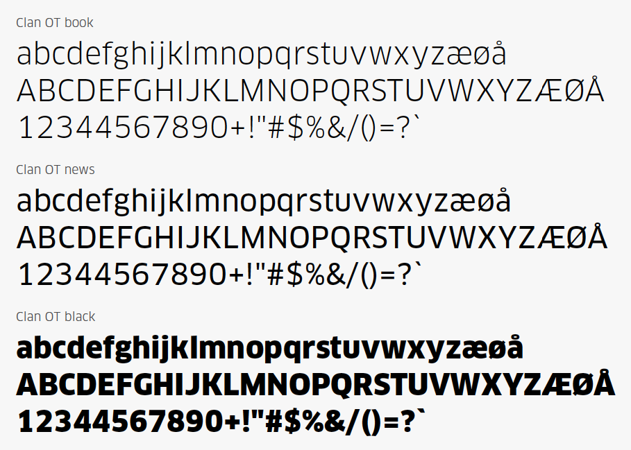 Bates typografi er Clan OT