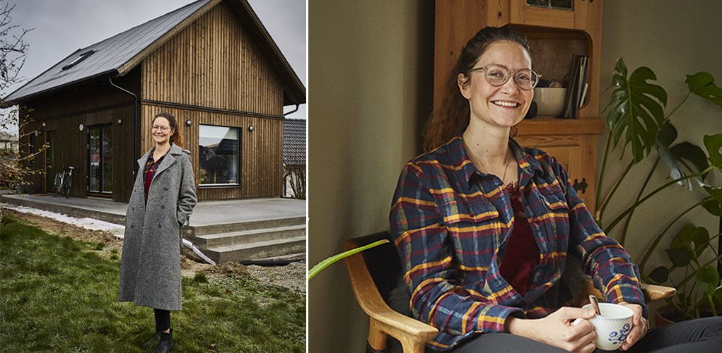 kvinne i et minihus omgitt av planter