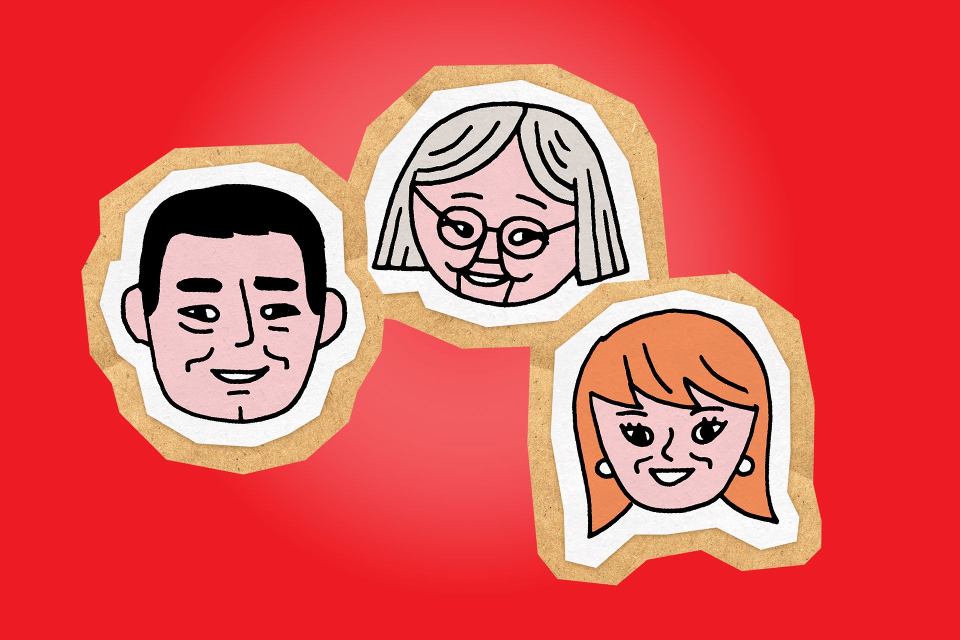 Illustrasjon av to damer og en mann