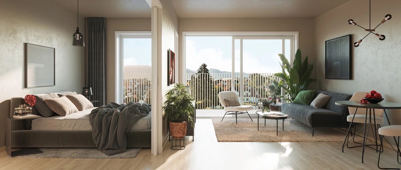 Stue og soverom i Sjøhagen