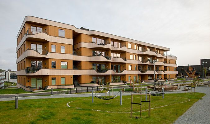 Eplestien 1: Flott bygg med sosiale fellesområder.