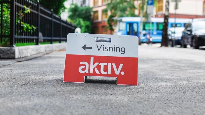 Visningsskilt fra Aktiv Eiendomsmegling
