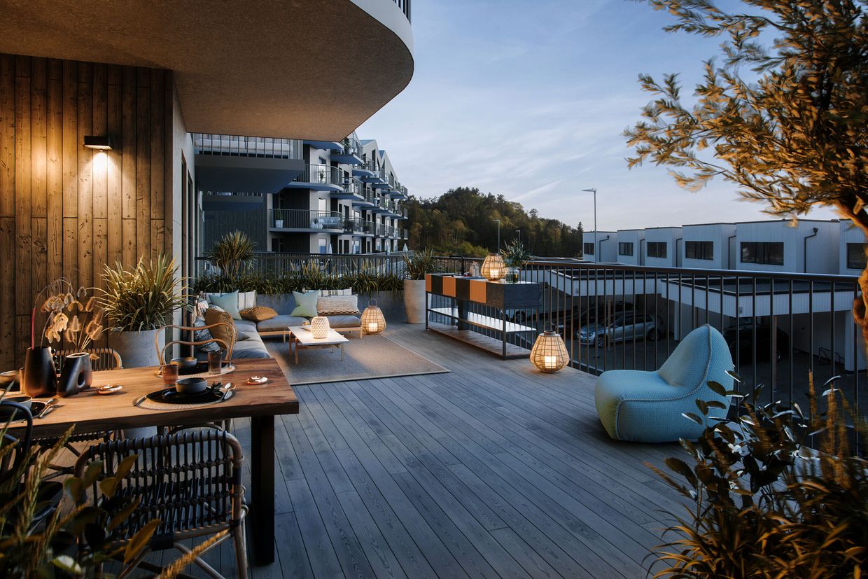 Leilighetene i første etasje får ekstra store balkong. Her får du god plass deg og dine!