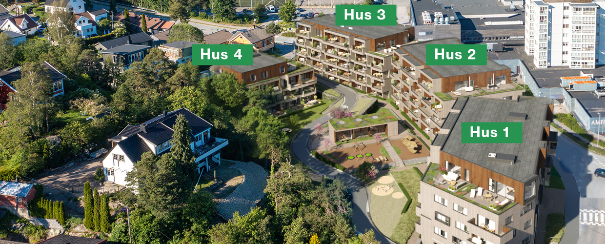 De fire nye leilighetsbyggene i Vågsbygd Sentrum