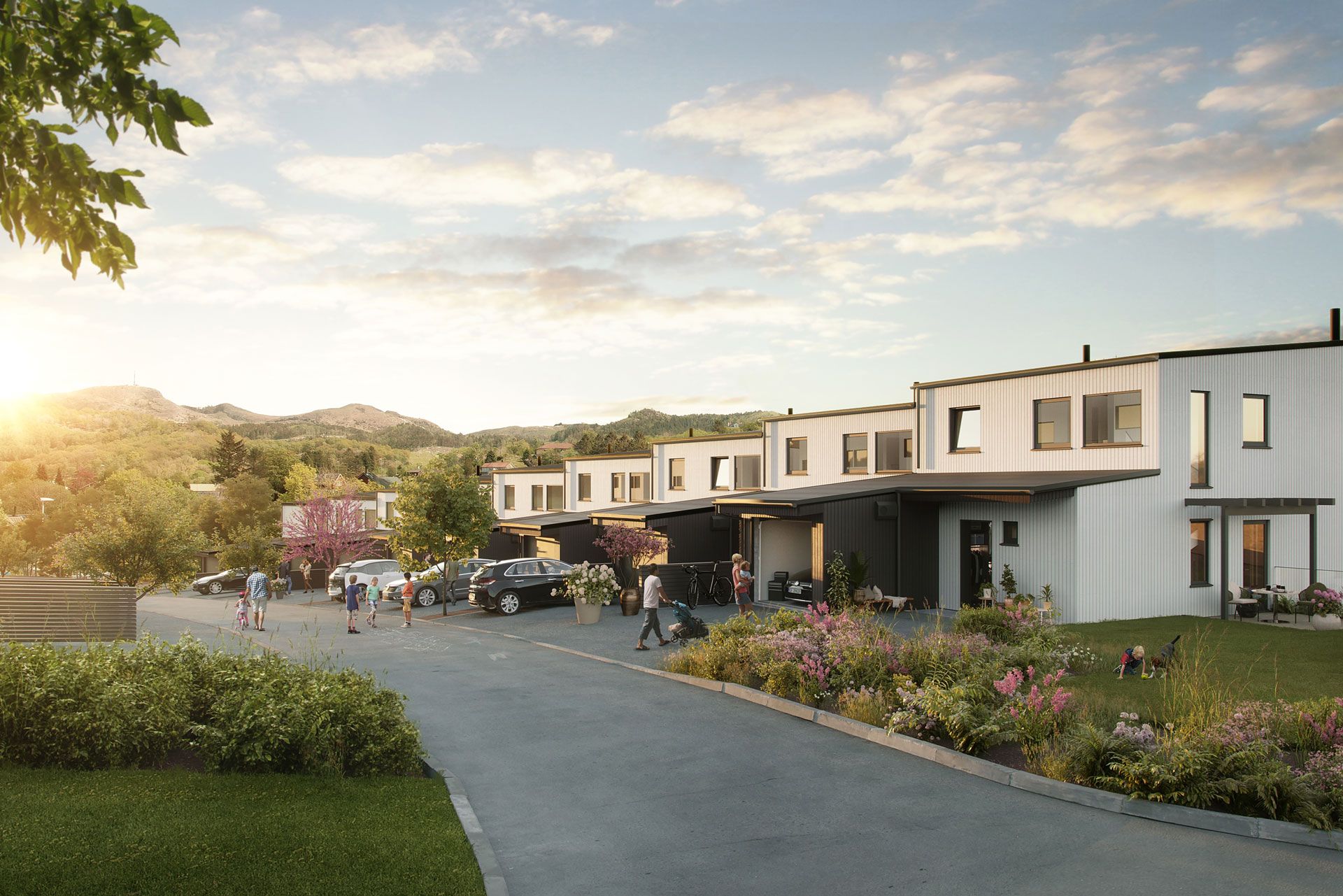 Ni planlagte rekkehus på Hovemarka 