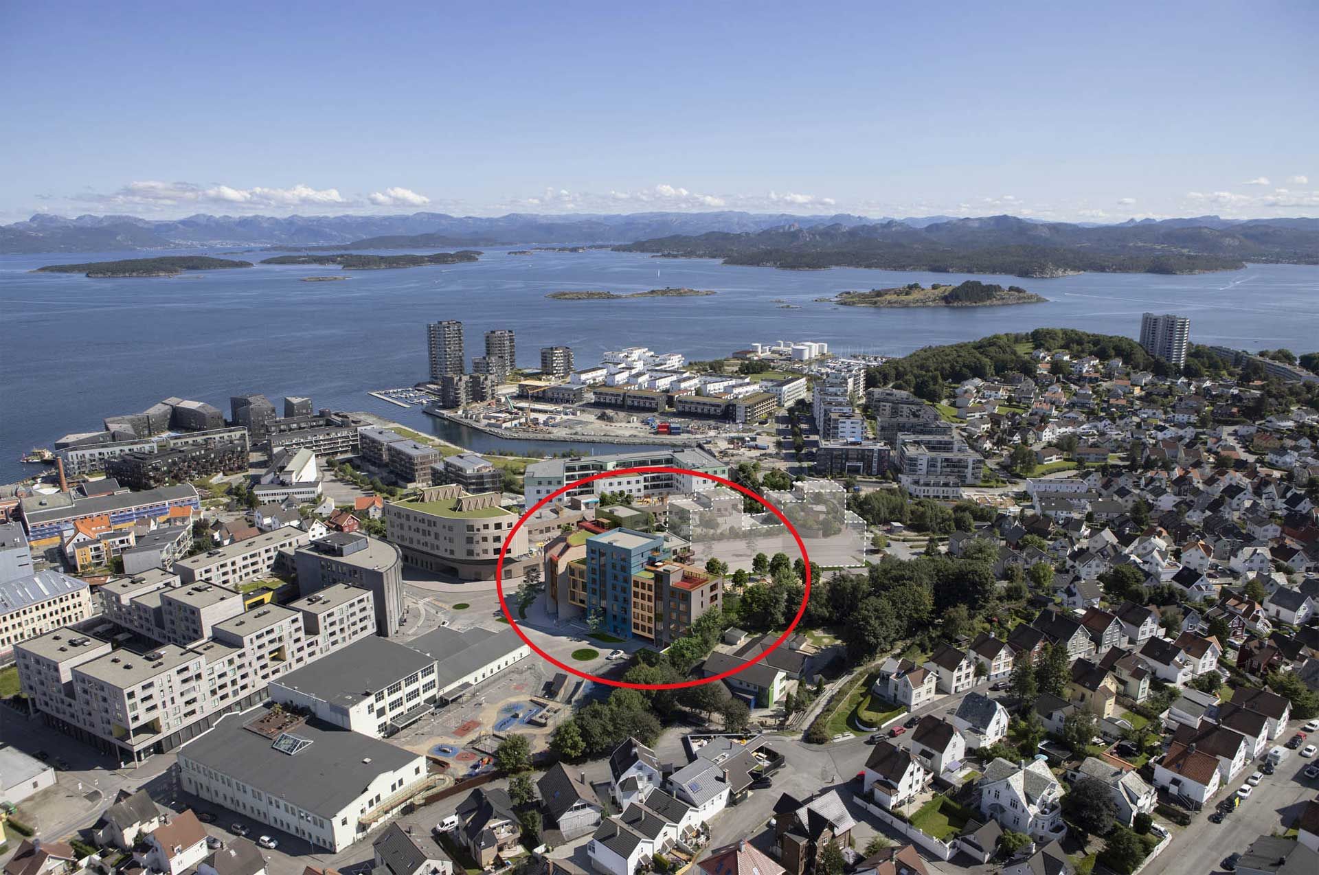 Illustrasjon av Fargehusenes plassering i Stavanger øst 