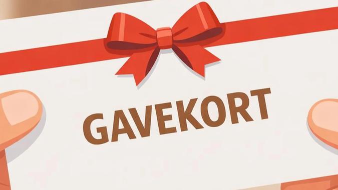 illustrasjon av menneskehender som holder et gavekort