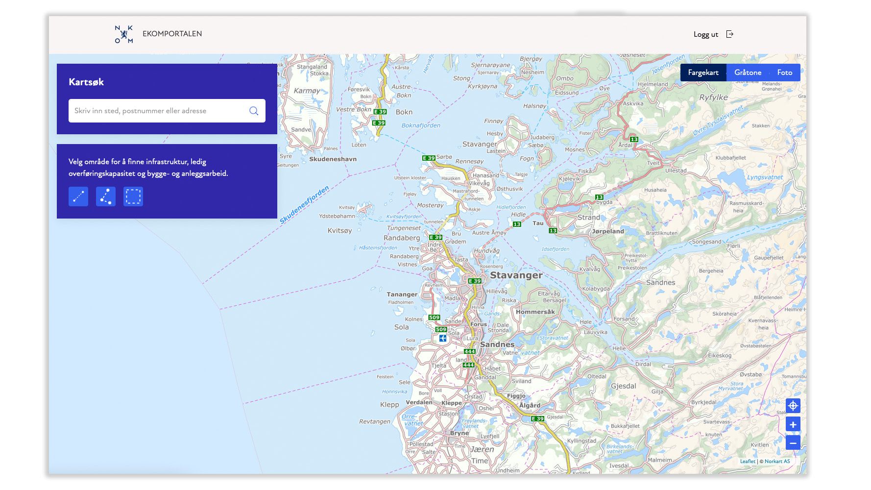 skjermbilde med kart over stavanger