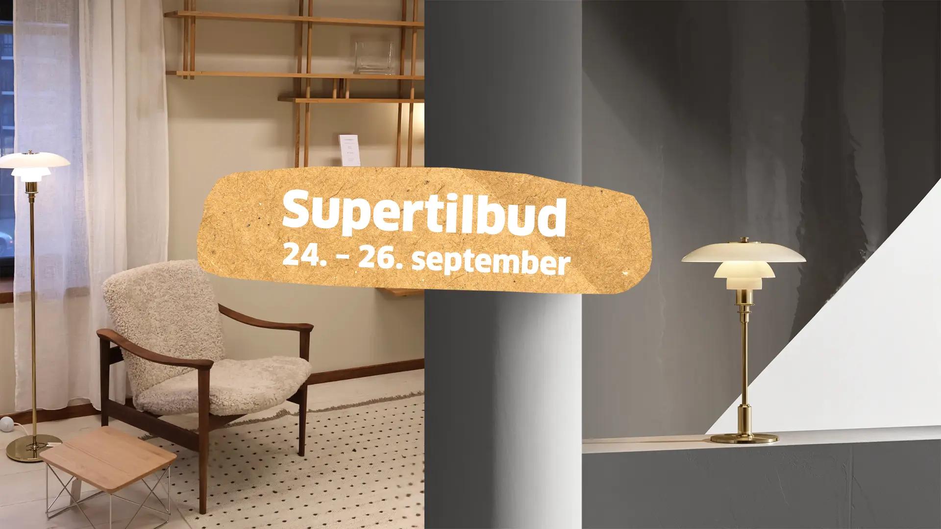Haukaas møbler bilde av interiør og banner med supertilbud