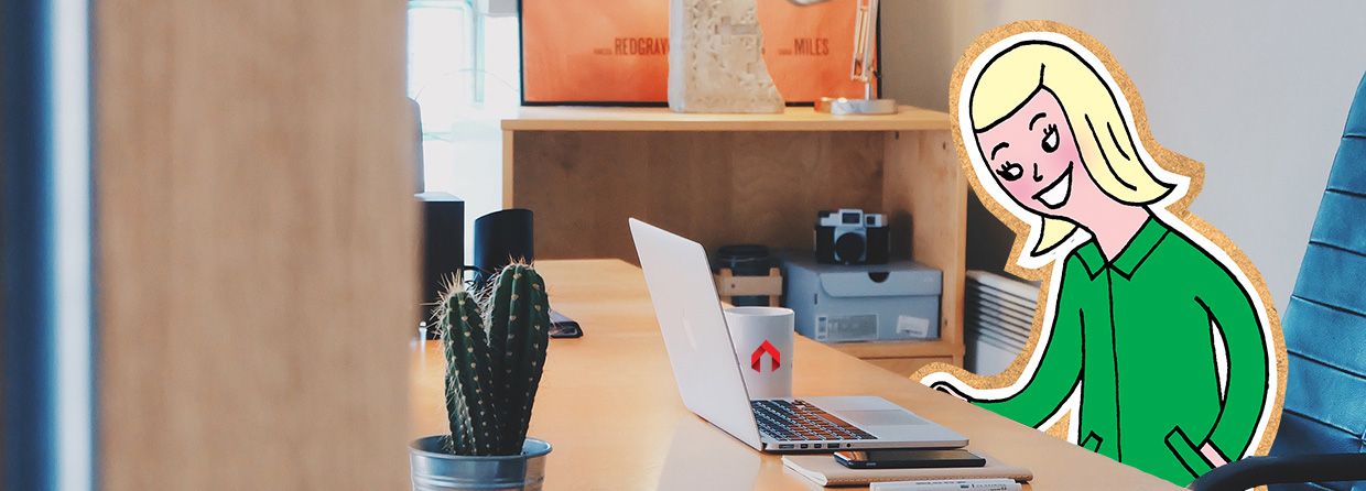 Illustrasjon av dame foran pc på kontor