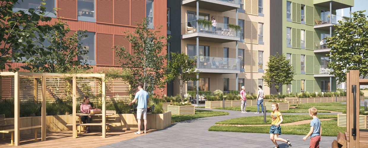 Utearaler ved den nye leilighetsbygget Lebakken Torg