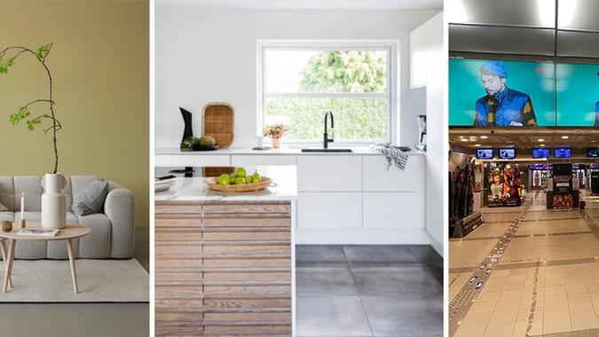 kollasj med sofa, kjøkken og kino