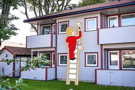 Illustrasjon av mann som maler husvegg