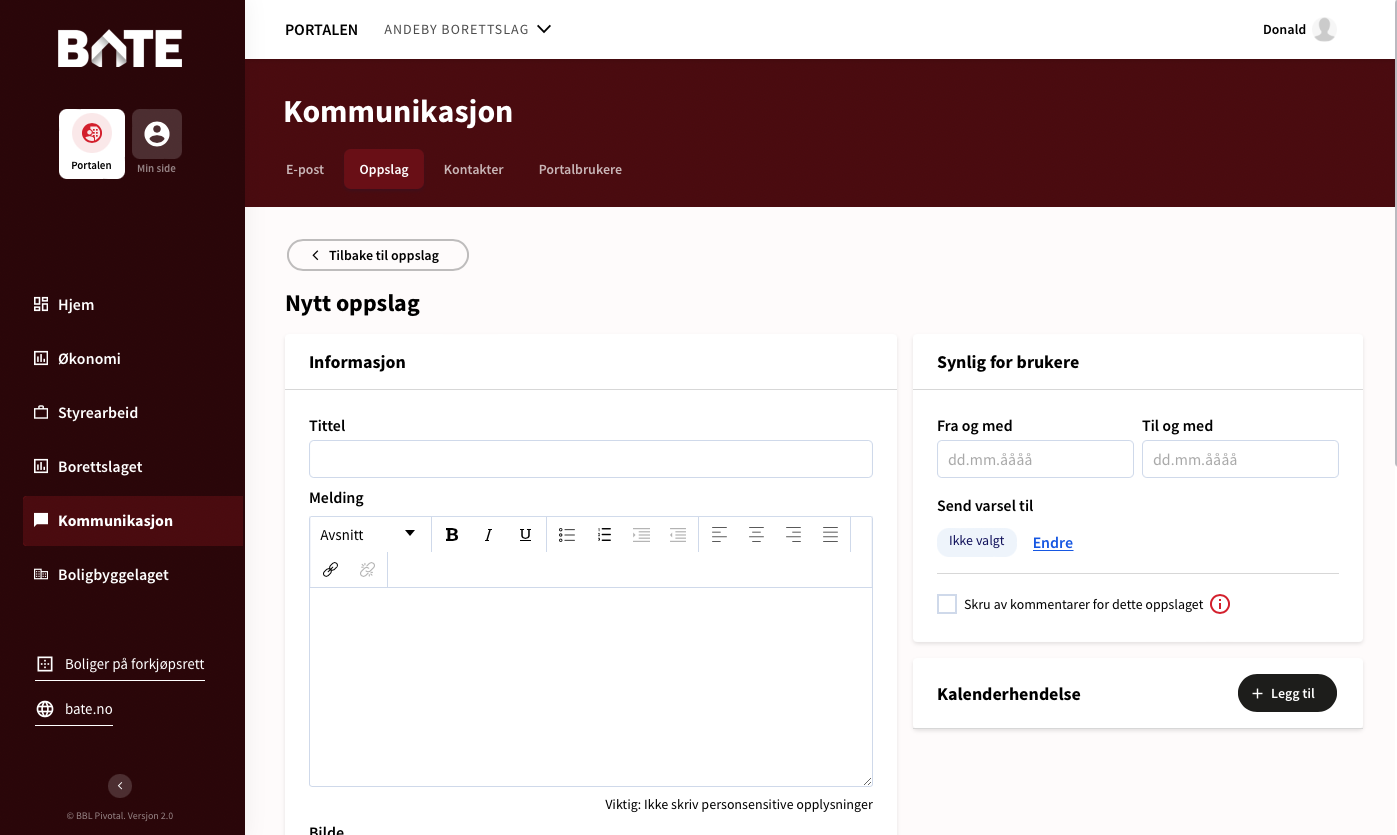 Velg + Nytt oppslag for å skrive oppslaget og fyll inn feltene
