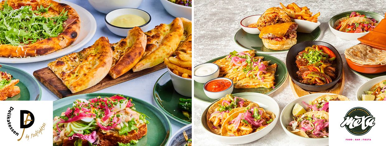 en rekke matretter på et bord