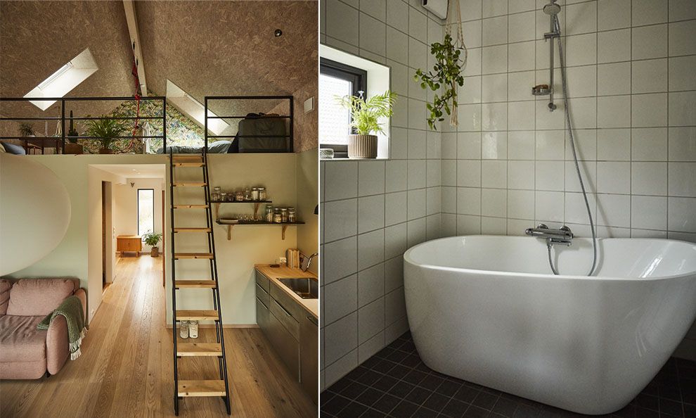 minihus med trapp opp til hems