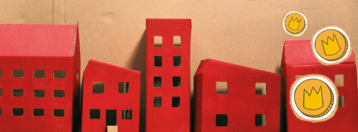 pappesker formet som bygninger