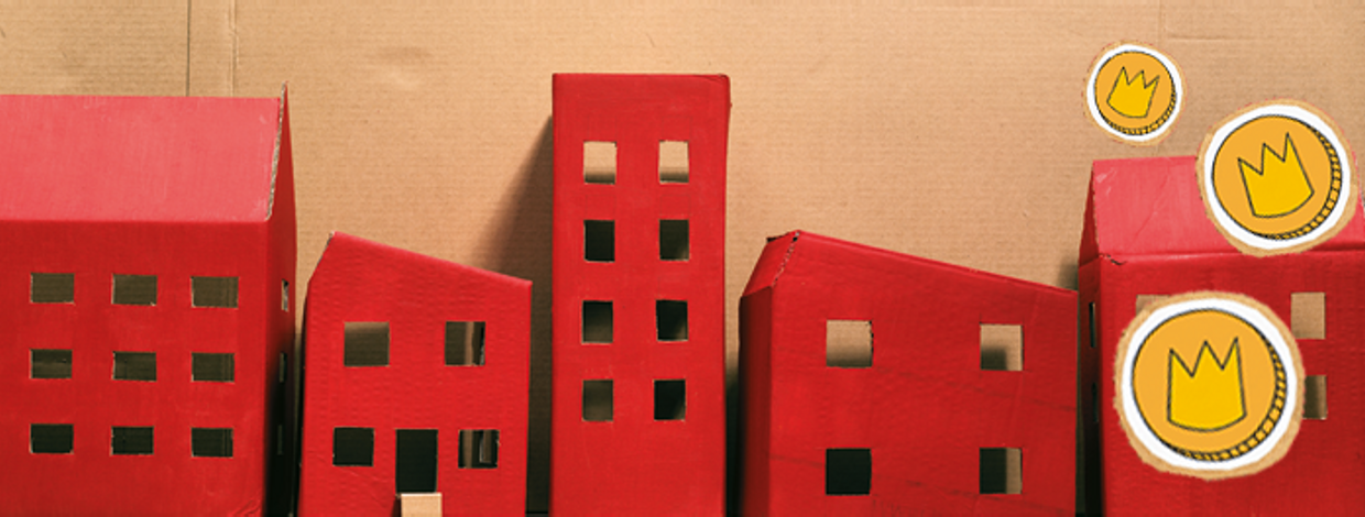 pappesker formet som bygninger