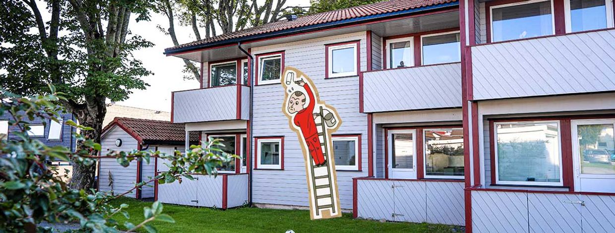 Tegnet mann maler rekkehus