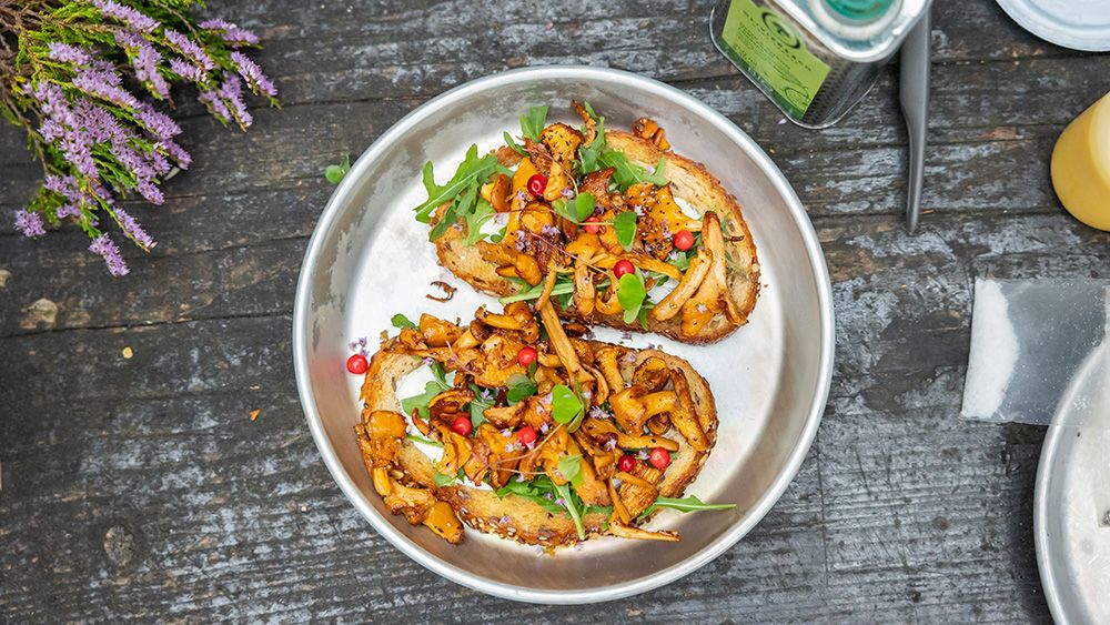 Skiver med pålegg plukket i naturen