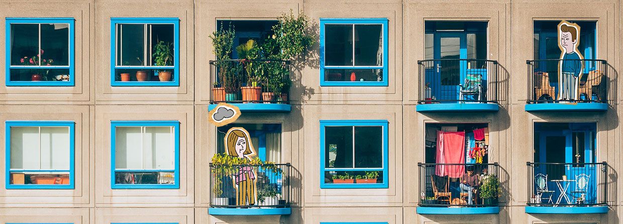 Illustrasjon av naboer som irriterer seg over hverandre