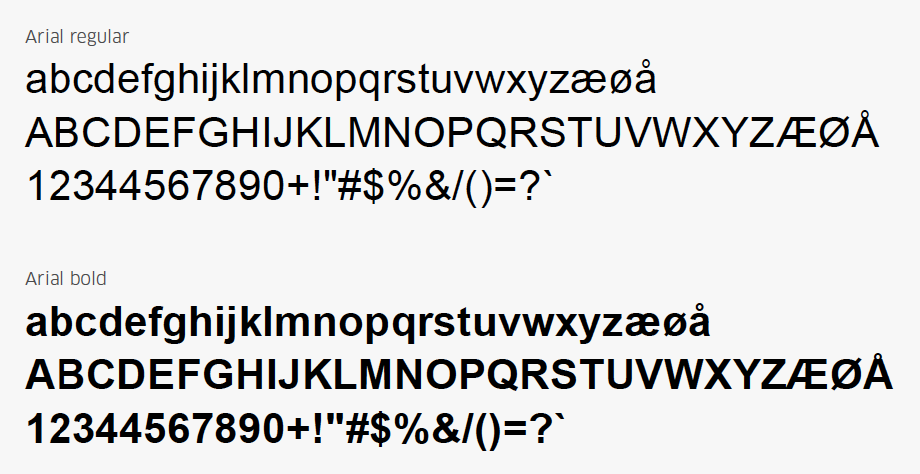 Bate bruker Arial til Office-dokumenter