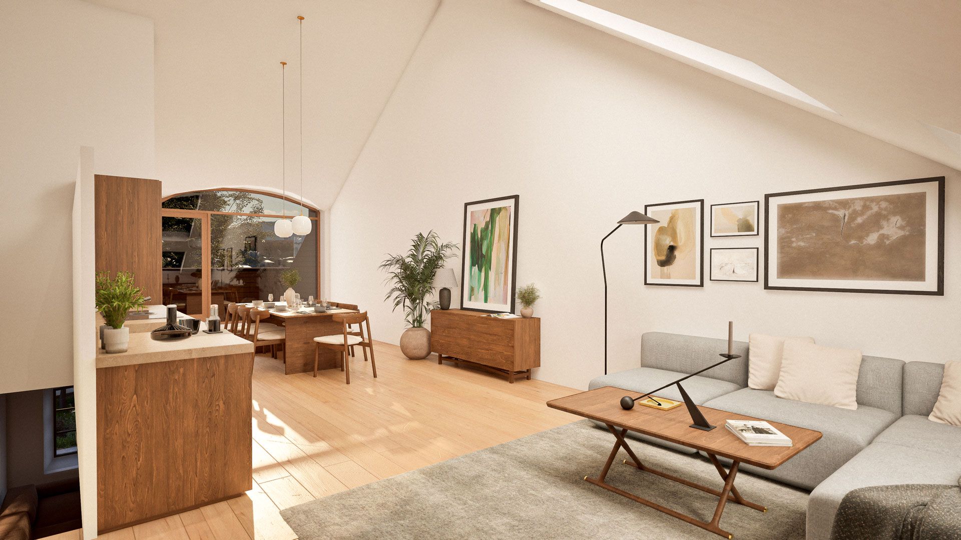 Stue med takvinduer i bybolig 109