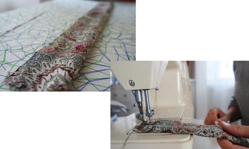 Brettet stoffbit i symaskin