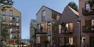 Illustrasjon av mulige framtidige boligblokker og rekkehus i Støperigata