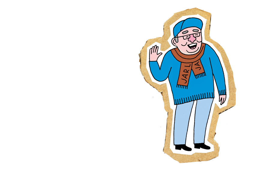 Illustrasjon av mann som heier på Jarl