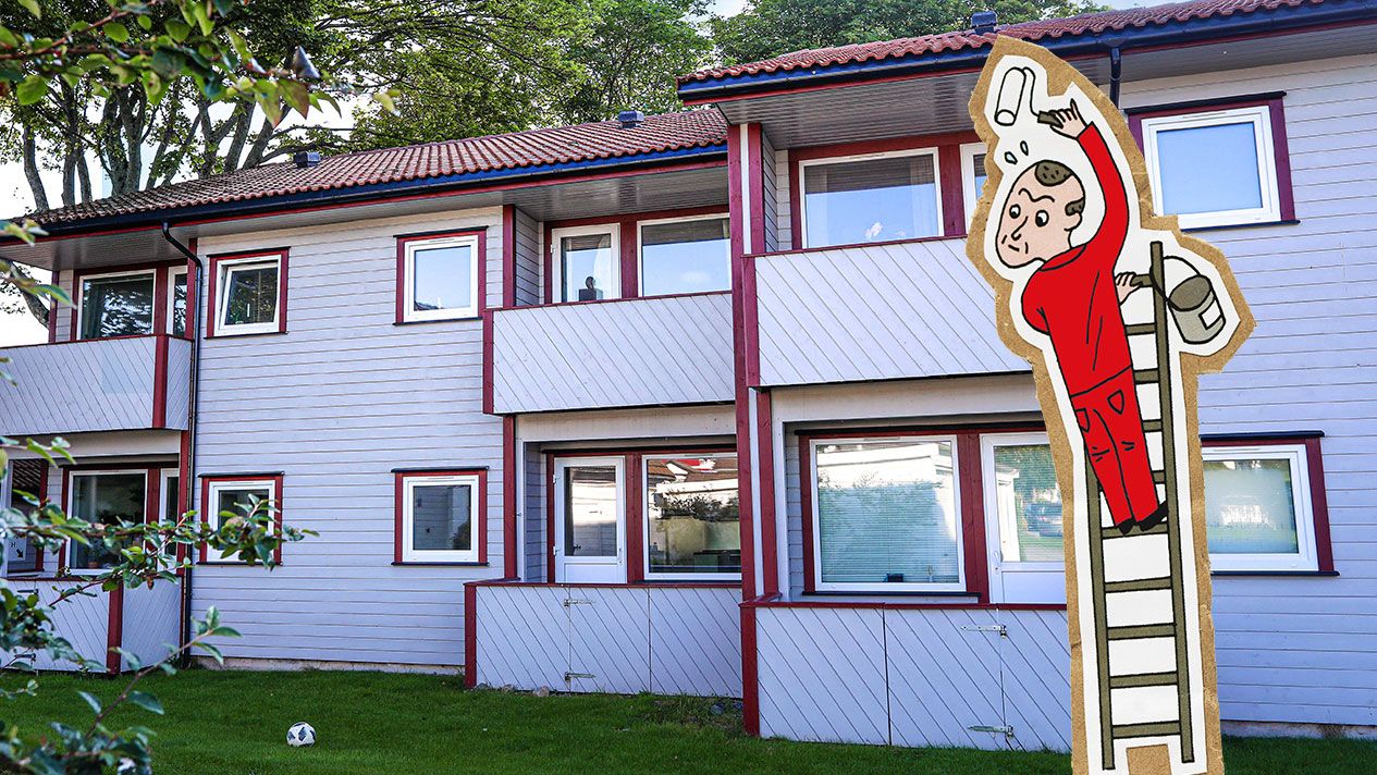 Illustrasjon av maler som holder på å falle ned fra stige