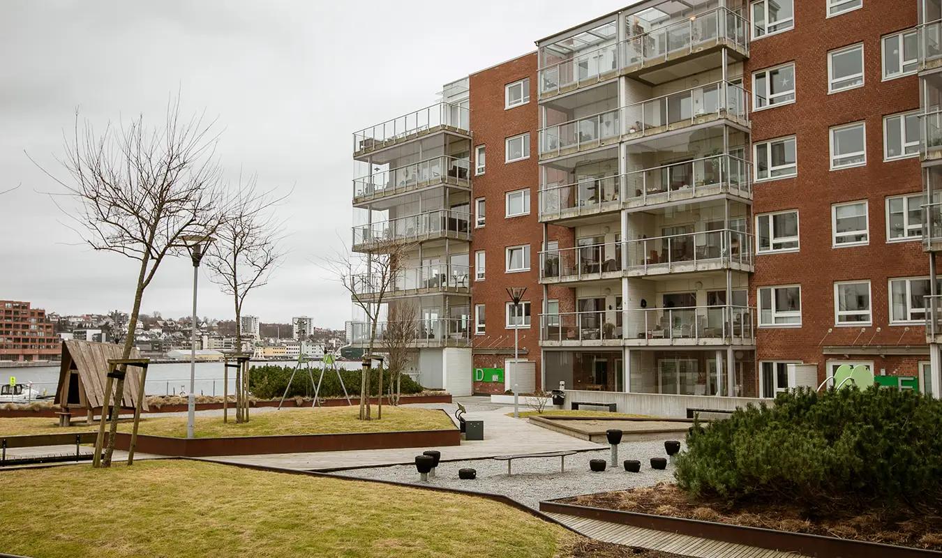 Bilde av fasaden i Sameiet Indre Vågen Atrium